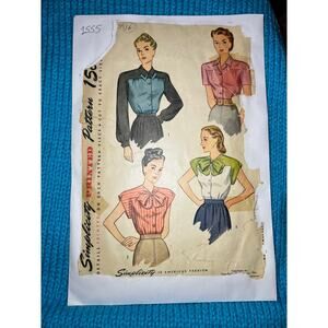 Simplicity 1555 Pattern blouse kitten bow 1950s size 16